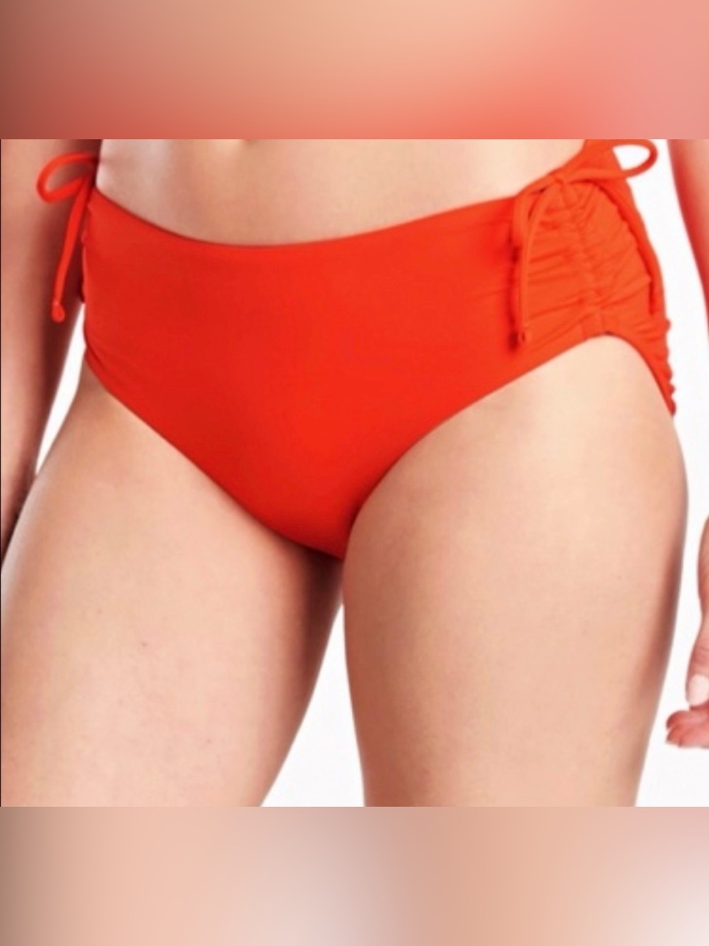 Women’s Athleta Red-Orange Bikini Bottom with Side Tie Cinch
